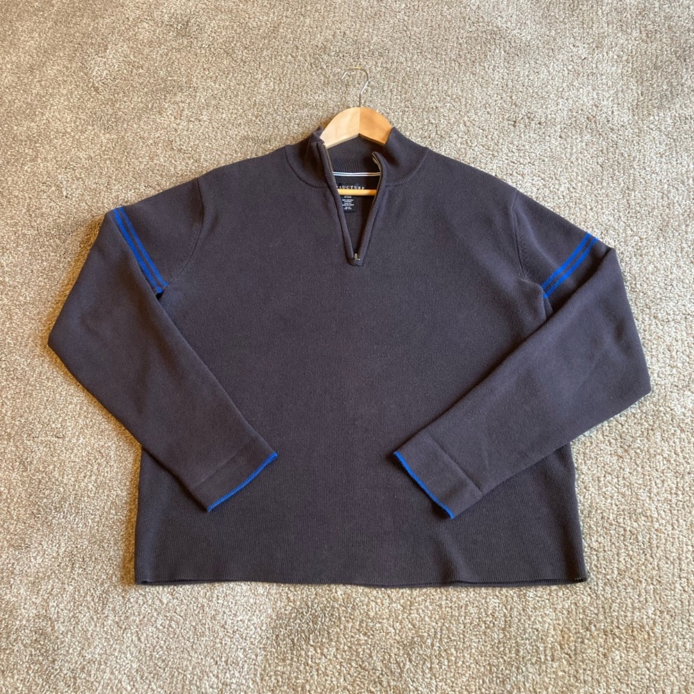 Structure Men's Black  and Blue 1/4 Zip-Up Pullover Sweater